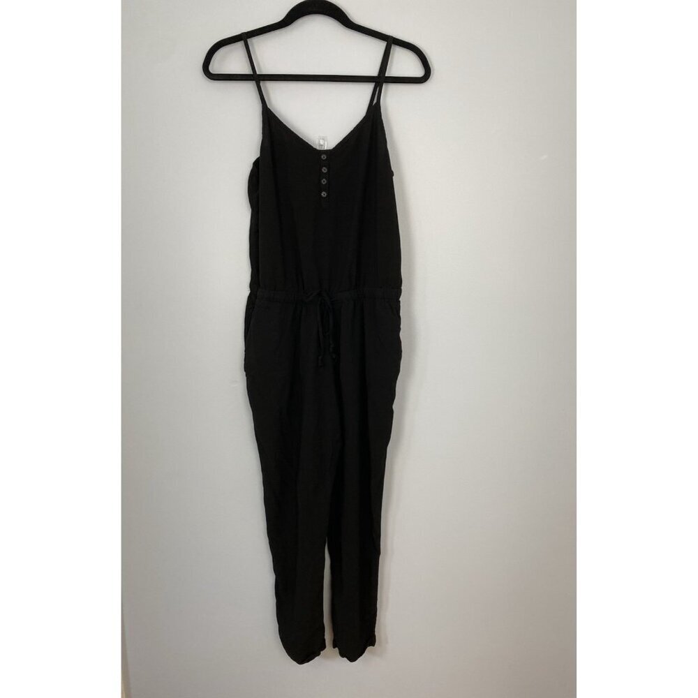 Old Navy Womens Medium Black Rayon Spaghetti Strap Cami Jumpsuit, Casual Summer